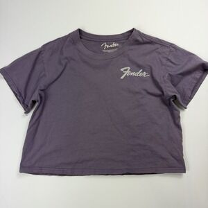 Fender Cropped Graphic T-Shirt Women's Size XL Purple 100% Cotton Guitar Logo